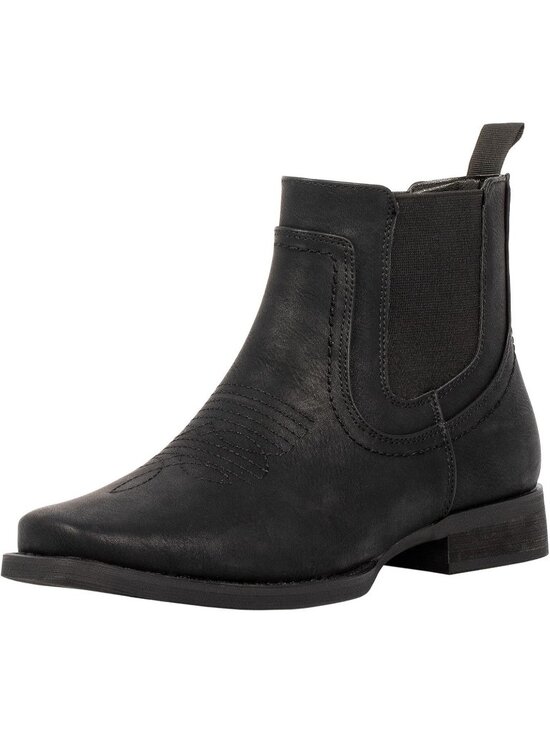 Men\'s Black Ankle Cowboy Boots Square Toe Chelsea Casual Retro Stylish Boot